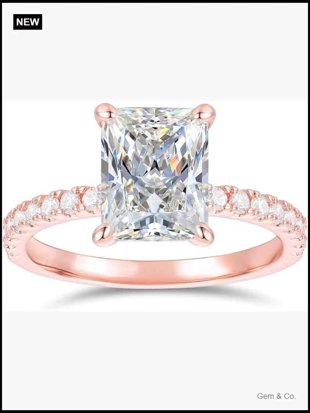 14K Rose Gold Halo Moissanite Engagement Ring 3ct Radiant Cut